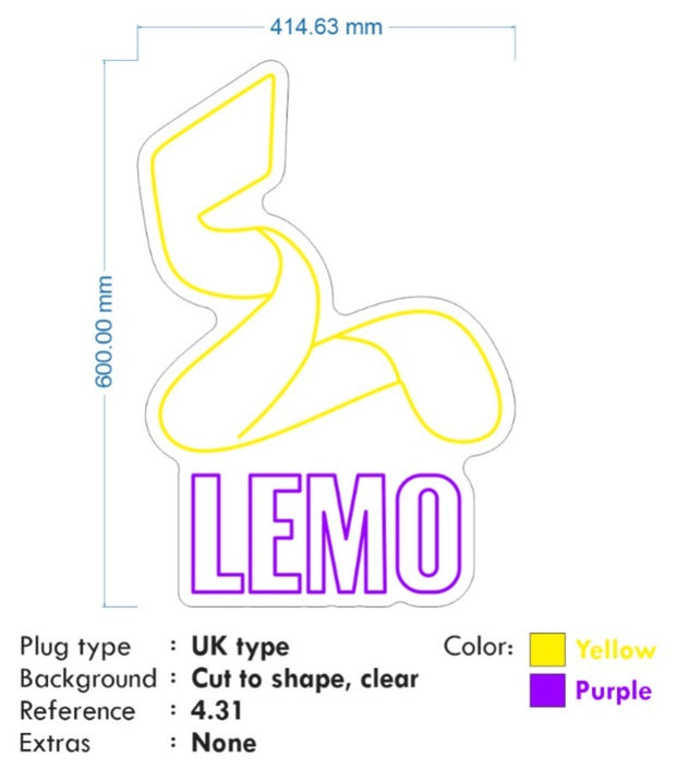 Custom neon | LEMO logo 60cm x 41cm - Yellow and Purple neon -  incl Delivery, VAT and 2yrs Warranty