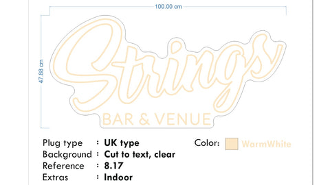 Custom Neon - Strings 2 signs -  Size 140x67cm -Size 100x47cm - Warm White - OUTDOOR and Indoor Waterproof- dimmer and Delivery included