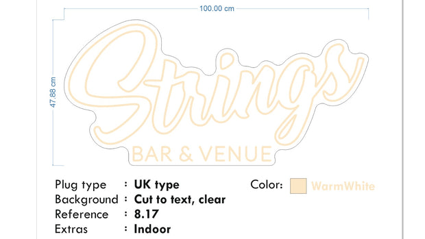 Custom Neon - Strings 2 signs -  Size 140x67cm -Size 100x47cm - Warm White - OUTDOOR and Indoor Waterproof- dimmer and Delivery included
