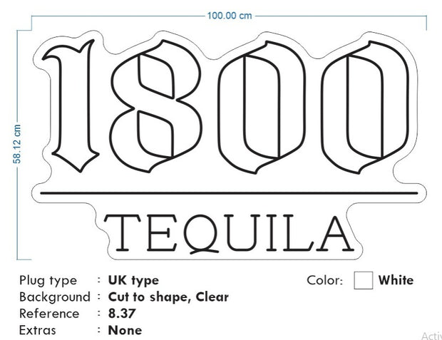 Custom Neon  - 1800 Tequila 3 UNITS -  White - Size: Size: 100  x 58cm  - indoor Sign (2yrs Warranty) + STURDY BOX