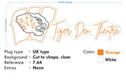 Custom Neon Sign | Tiger Den Theatre (logo) -  44inch x 16inch -  Orange and White -  incl Delivery and 2yrs Warranty