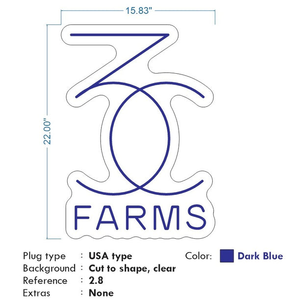 Custom neon - 3C Farm -  22 x 15inch - Outdoor - Blue neon  -  incl Shipping and 2yrs Warranty