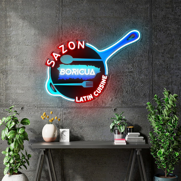 Custom neon | Sazon Boricua- UV print plus neons - 20x15inch  - incl Shipping and 2yrs Warranty