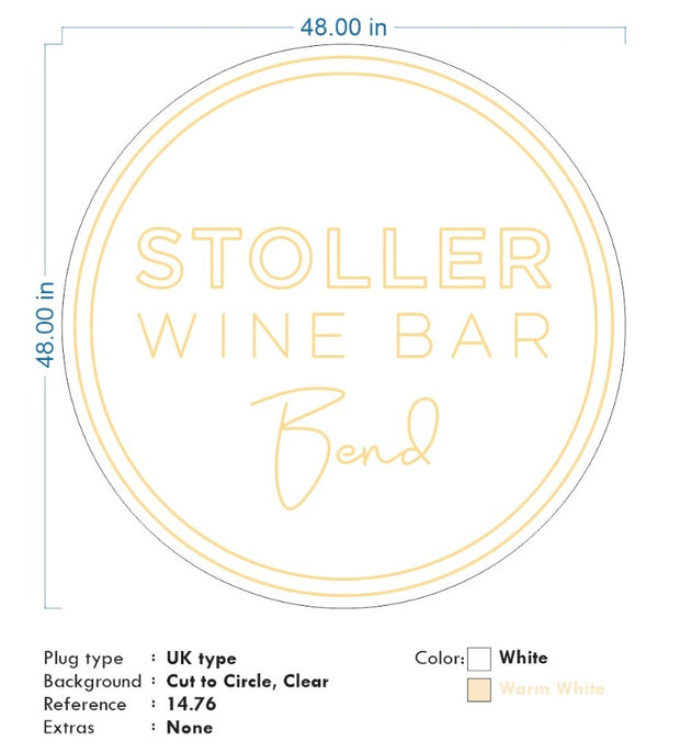 Custom Neon - Stoller Wine Bar Newberg -  Warm White - 4ft or 5ft - INDOOR - Remote dimmer and Delivery