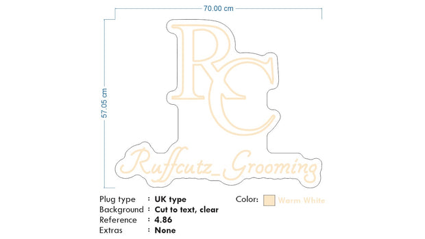 Custom Neon - Ruffcutz Grooming -  Warm White - 70 x 57cm - indoor Sign (2yrs Warranty)
