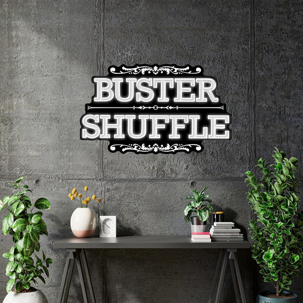 Custom Neon |  BUSTER SHUFFLE -  Size: 50cm x 32cm circular - White Neon , Black acrylic -  incl Shipping , and 2yrs Warranty