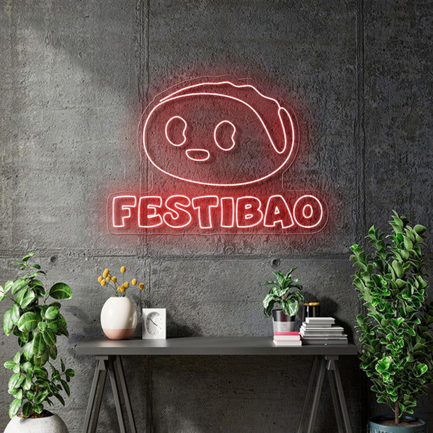 Custom Neon - Festibao Logo- RED - 100x73cm - dimmer and delivery