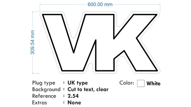 Custom neon | VK 60x 30cm - White neon -  incl Delivery, VAT and 2yrs Warranty