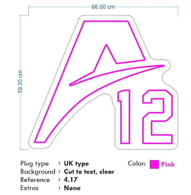 Custom Neon  - A12 - Pink - Size: 66cm x 59cm  - indoor Sign (2yrs Warranty)