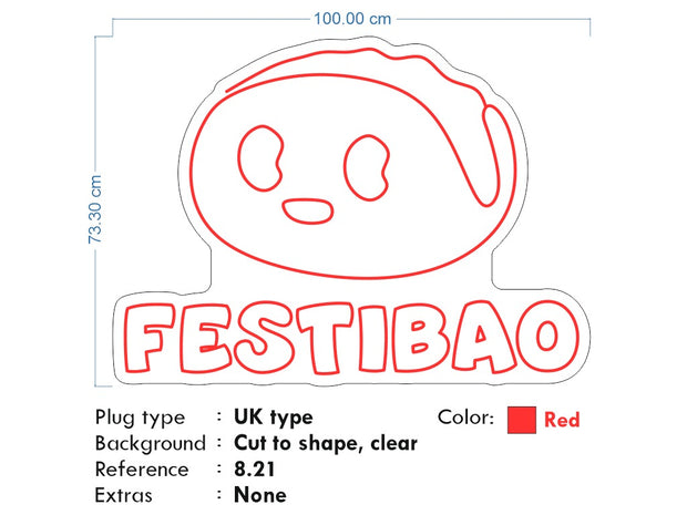 Custom Neon - Festibao Logo- RED - 100x73cm - dimmer and delivery