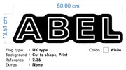 Custom Neon -  ABEL - Cool White, black acrylic - 50cm x 13cm - INDOOR - Remote dimmer and Delivery