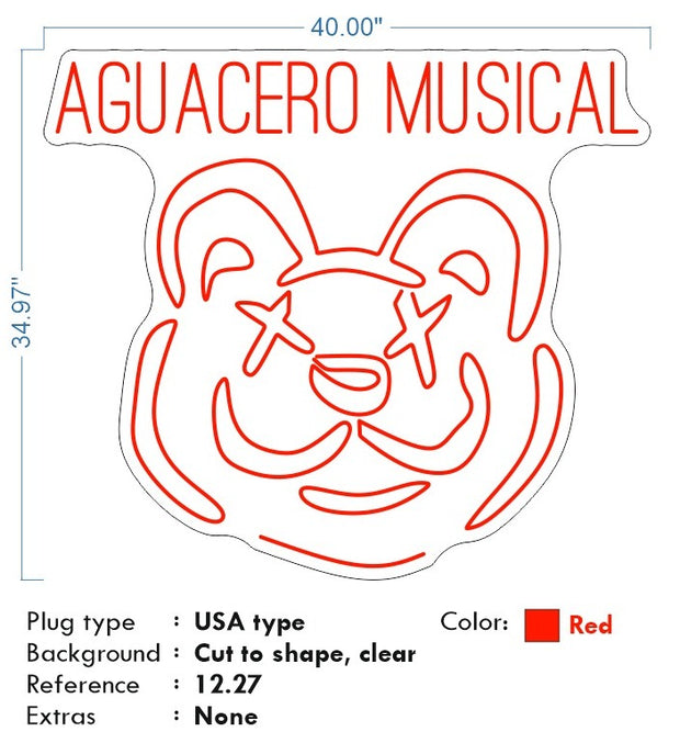 Custom Neon - Aguacero Musical -  40x34inch - RED -  Delivery and Remote