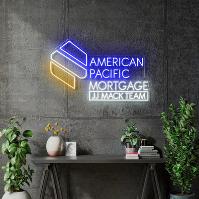 Custom Neon - AP Mortgages Logo - Blue, White and Gold - 36x21inch - dimmer and delivery
