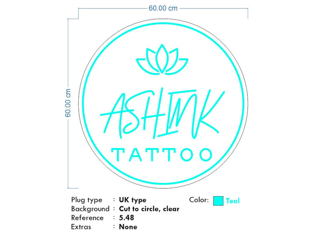 Custom neon - ASHKIN Logo - TEAL - 60cm  - incl Shipping and 2yrs Warranty