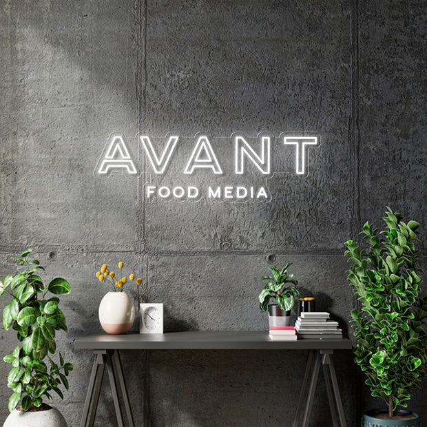 Custom Neon  -  AVANT FOOD MEDIA   - White - Size: 30 x 9inch  - indoor Sign (2yrs Warranty)