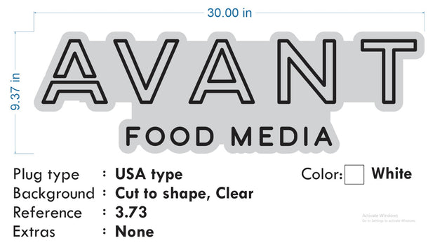 Custom Neon  -  AVANT FOOD MEDIA   - White - Size: 30 x 9inch  - indoor Sign (2yrs Warranty)