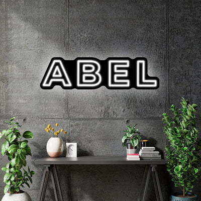 Custom Neon -  ABEL - Cool White, black acrylic - 50cm x 13cm - INDOOR - Remote dimmer and Delivery