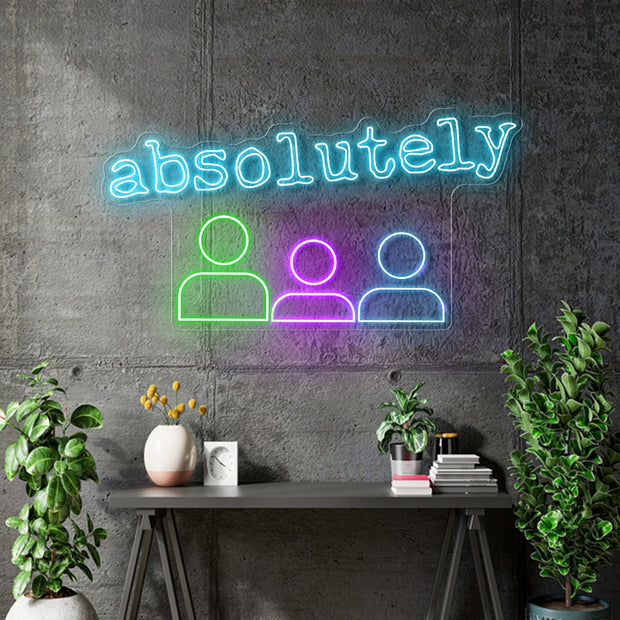 Custom Neon Sign | Absolutely (logo) -  150cm x 79cm  -  Light Blue, Green and Purple -  incl Delivery, VAT and 2yrs Warranty