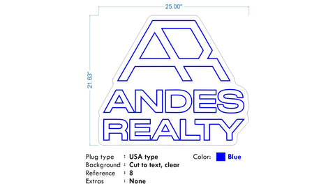 Custom neon |  Andes Reatly - Blue neon - 25in x 21in -  incl Delivery, and 2yrs Warranty