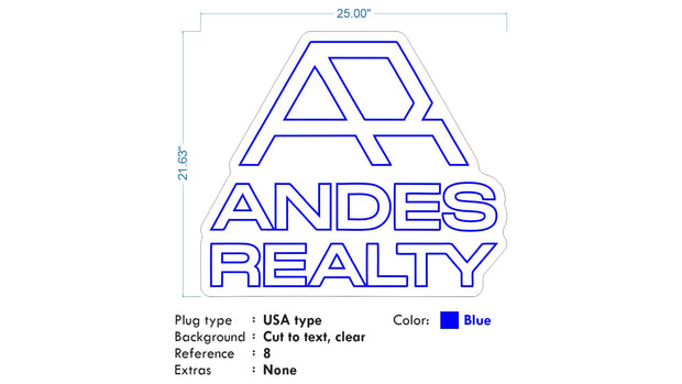 Custom neon |  Andes Reatly - Blue neon - 25in x 21in -  incl Delivery, and 2yrs Warranty