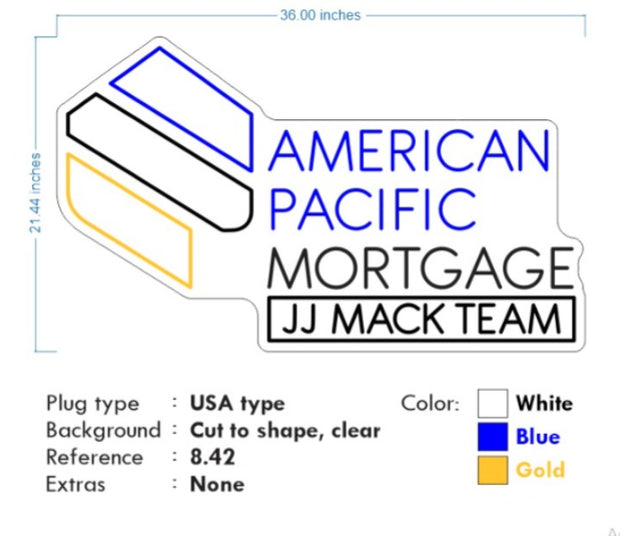 Custom Neon - AP Mortgages Logo - Blue, White and Gold - 36x21inch - dimmer and delivery