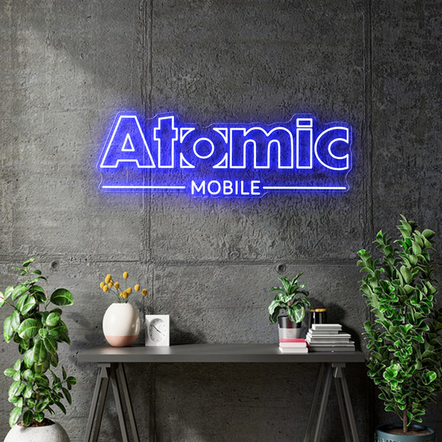 Custom neon -  Atomic Mobile  x 2 units - Size:  30inch x 10inch  - Blue neon -  incl Shipping and 2yrs Warranty