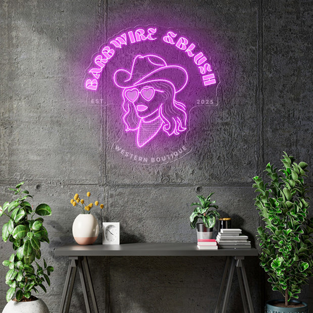 Custom Neon -  BARBWIRE & BLUSH - Pink - Size: 36inch x 36inch  - indoor Sign (2yrs Warranty)