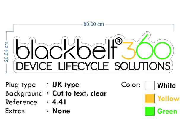 Custom Neon - Black Belt 360 Logo - White, Yellow and Green -  Remote dimmer and Delivery