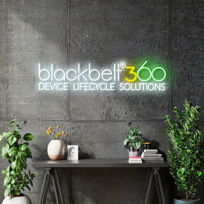 Custom Neon - Black Belt 360 Logo - White, Yellow and Green -  Remote dimmer and Delivery