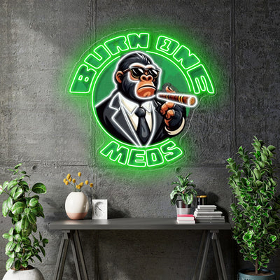 Custom Neon - Burn one med - UV Print + NEON GREEN AND WHITE - dimmer and delivery