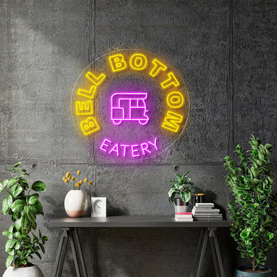 Custom neon - Bottom Bell Eatery - Pink and Yellow - 90 x 90cm  - incl Shipping and 2yrs Warranty