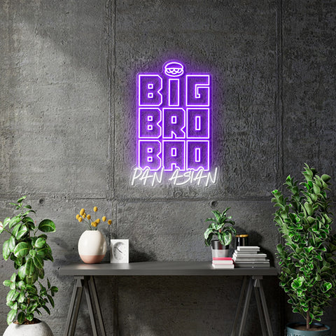 Custom Neon -  Big Bro Bao x 2 signs - 50 x 71cm  - Purple and White - INDOOR  - Remote dimmer and Delivery (2yr Warranty)