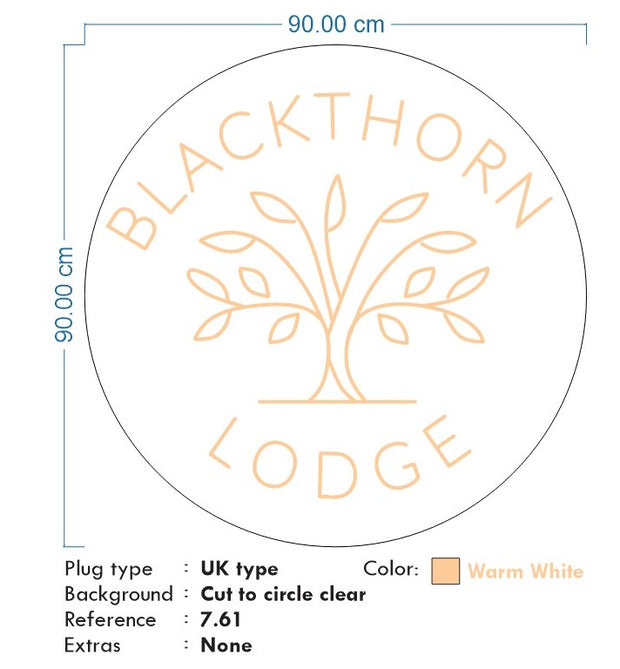 Custom Neon |  Blackthorne lodge -  Size: 90cm circular - Outdoor Rated - Warm white Neon -  incl Shipping , and 2yrs Warranty