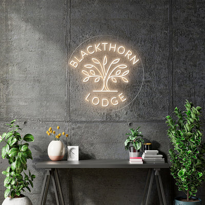 Custom Neon |  Blackthorne lodge -  Size: 90cm circular - Outdoor Rated - Warm white Neon -  incl Shipping , and 2yrs Warranty