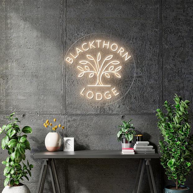 Custom Neon |  Blackthorne lodge -  Size: 90cm circular - Outdoor Rated - Warm white Neon -  incl Shipping , and 2yrs Warranty