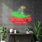Custom Neon - Bogeys Bar and Grill - White, yellow  and Red - dimmer and delivery