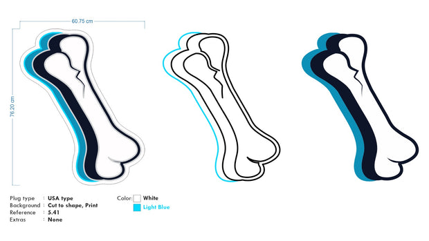 Custom neon - Bone logo  - 30inch x 24inch - White and Light Blue - incl Shipping and 2yrs Warranty