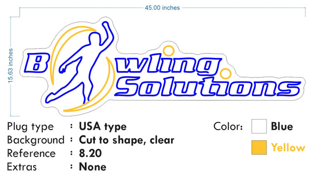Custom Neon - Bowling Solutions - Blue, Yellow - 45 x 15inch - dimmer and delivery