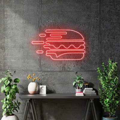 Custom Neon - Burger - RED color - 34x20inch  - dimmer and delivery