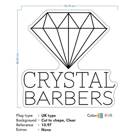 Custom Neon -  CRYSTAL BARBERS  - RGB Multicolour - 80cm x 78cm - INDOOR  - Remote dimmer and Delivery (2yrs Warranty)