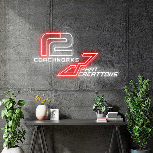 Custom Neon - CoachWorks Phatt Creations neon sign  - White and Red - 100x53cm  -  Remote dimmer and Delivery