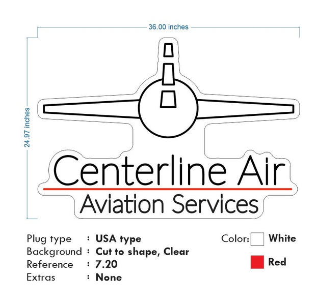 Custom Neon  - CENTERLINE AIR  - White and Red - Size: 3ft x 2ft  - indoor Sign (2yrs Warranty)