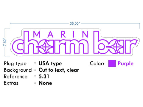 Custom neon - Marin Charm Bar Purple | 36 x 7inch  - incl Shipping and 2yrs Warranty