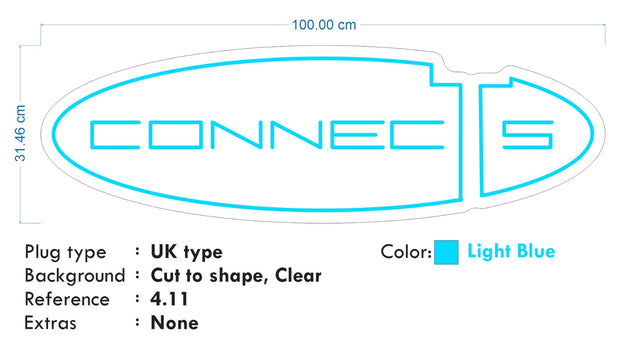 Custom Neon -  Connects - Ice blue - 100cm x 31cm - indoor Sign (2yrs Warranty)