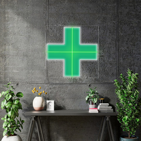 Custom Neon | Dispensary cross -  Size: 46inch x 46inch, Squared backing  - White and Green - Outdoor -  incl Shipping , and 2yrs Warranty