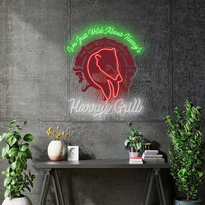 Custom neon |  Harry’s Grill logo - White, Green and Red neon - 36in x 30in -  incl Delivery, and 2yrs Warranty