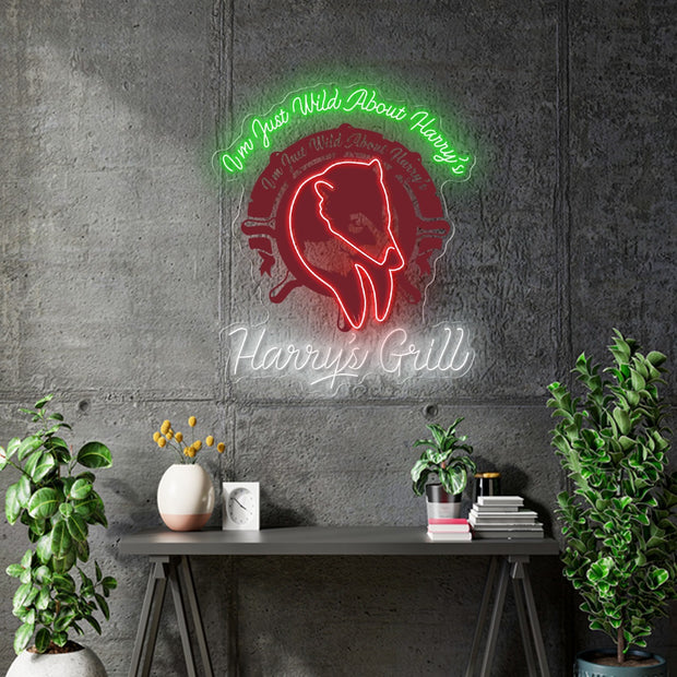Custom neon |  Harry’s Grill logo - White, Green and Red neon - 36in x 30in -  incl Delivery, and 2yrs Warranty