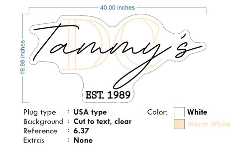 Custom Neon - DC Tommy's est 1989 - warm white and cool white - dimmer and delivery