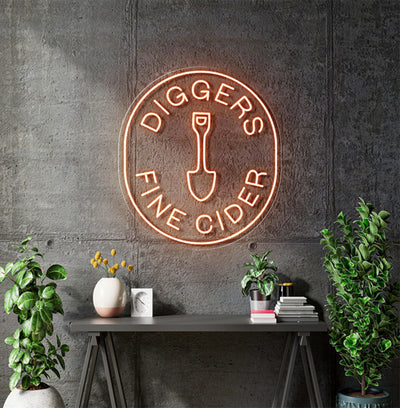 Custom Neon - DIGGER FINE CIDER  - Orange - 50 x 44cm  - INDOOR  - Remote dimmer and Delivery