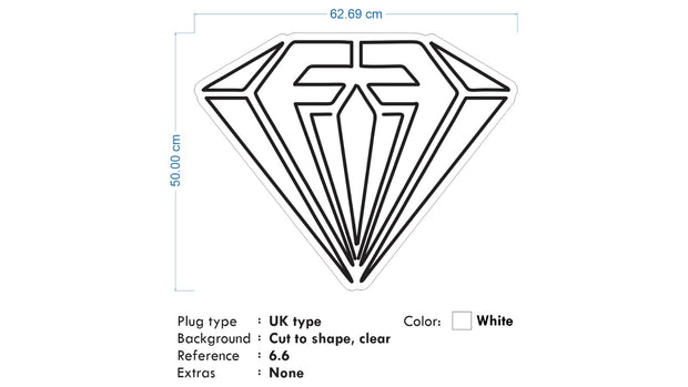 Custom Neon - Diamond - Cool White - 50cm x 62cm -  Delivery and Remote (2 yrs Warranty)